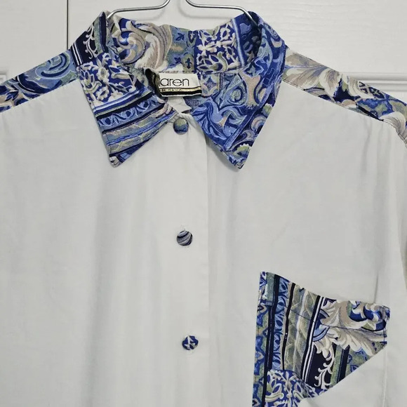 Vintage Maren Funky printed Blue White Blouse. - Picture 3 of 7
